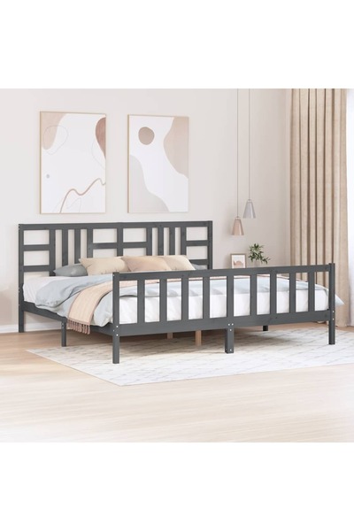 Concept Cadru de pat cu tăblie 200x200 cm, gri, lemn masiv