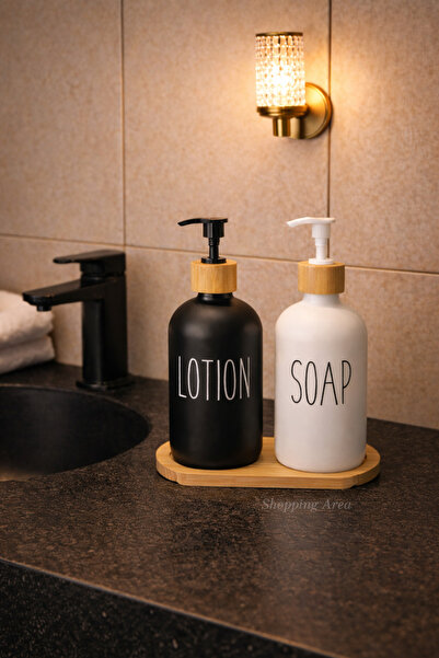 Shopping Area Liquid Soap Dispenser Set (with Bamboo Stand)