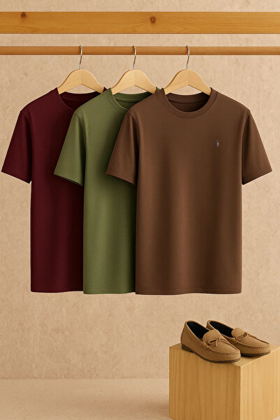 COMBİNE MİCHAİL Erkek Comfort Bisiklet Yaka Bol 3 Lü Tişört