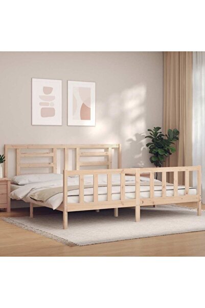 Concept Cadru de pat cu tăblie 200x200 cm, lemn masiv de pin