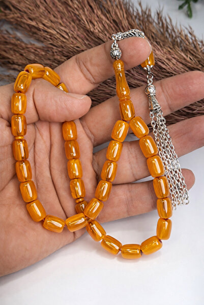 vevasilver Capsule Cut Beirut Drop Amber Prayer Beads, Tassel Handcrafted Rhodium Plated