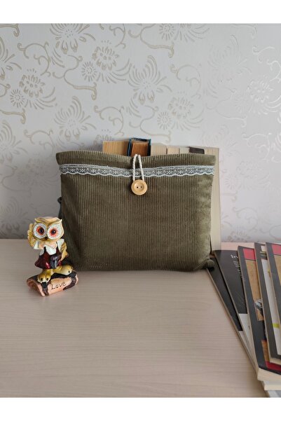 Talay Accessories Haki Kadife Dantelli Tablet Kılıfı - Kitap Kılıfı - Düğmeli...