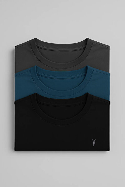 COMBİNE MİCHAİL Ανδρικό μπλουζάκι 3 τεμαχίων με λαιμόκοψη ποδηλάτου σε χαλαρή...