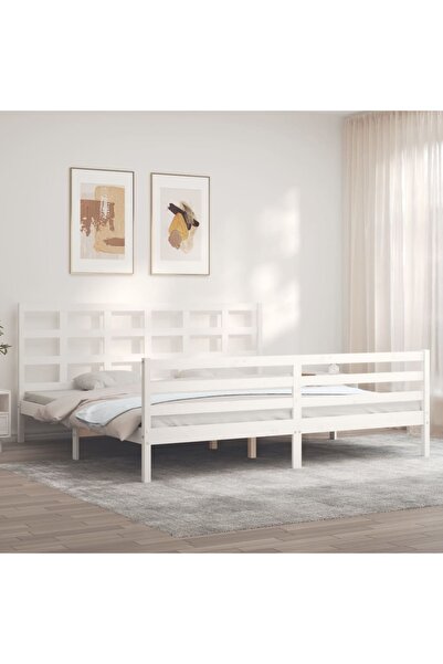 Concept Cadru de pat cu tăblie 200x200 cm, alb, lemn masiv