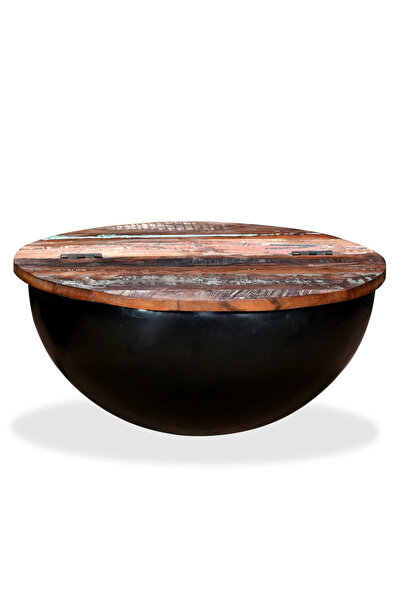 Concept Τραπεζάκι σαλονιού, μαύρο, από μασίφ ανακυκλωμένο ξύλο, σε σχήμα μπολ