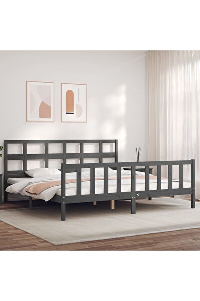 Concept Cadru de pat cu tăblie 200x200 cm, gri, lemn masiv