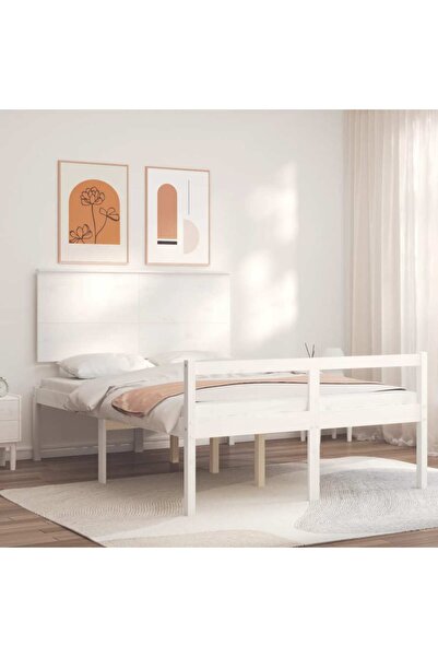 Concept Σκελετός κρεβατιού με κεφαλάρι, 140x190 cm, λευκό, μασίφ ξύλο