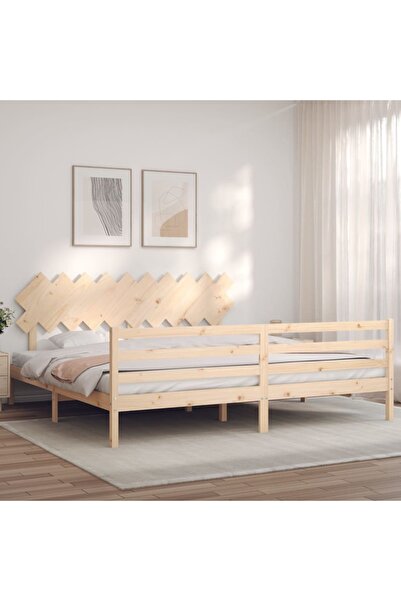 Concept Cadru de pat cu tăblie 200x200 cm, lemn masiv de pin