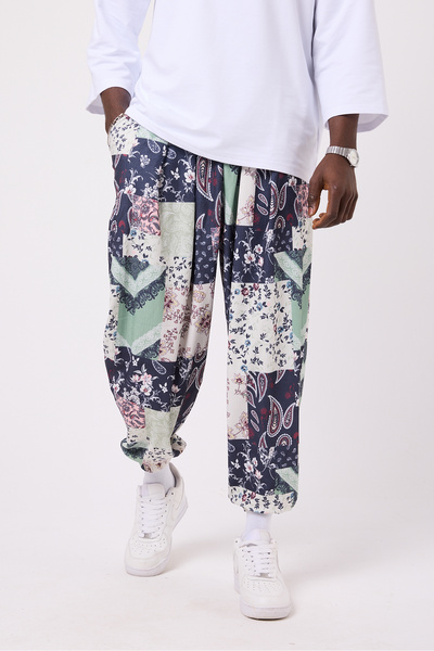 Superbluemexico Unisex Street Style Printed Wrinkled Sports Baggy Trousers