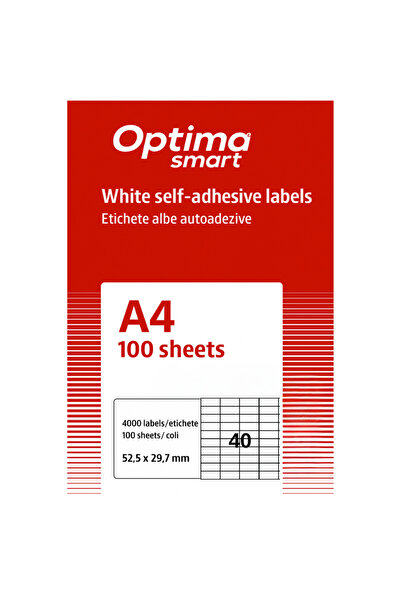 Optima Etichete inteligente autoadezive albe 40/A4, 52,5 x 29,7 mm, 100 coli/...