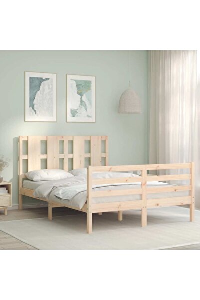 Concept Cadru de pat cu tăblie, lemn masiv, pentru două persoane 1,26 m