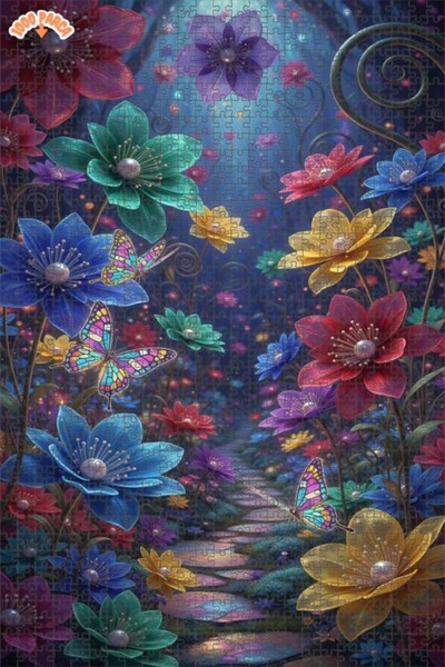 Novellea Masalsı Bahçe Kelebek Sanat Çift Katlı Çerçeveli Ahşap Puzzle 1000 P...