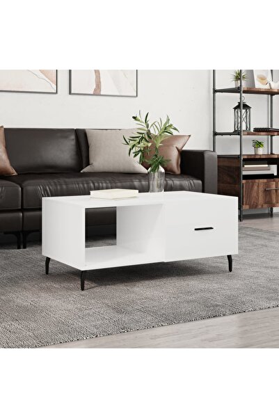 Concept Τραπεζάκι σαλονιού, γυαλιστερό λευκό, 90x50x40 εκ., σύνθετο ξύλο