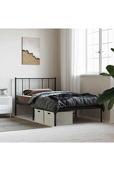 Concept Cadru de pat metalic cu tăblie, negru, 90x190 cm