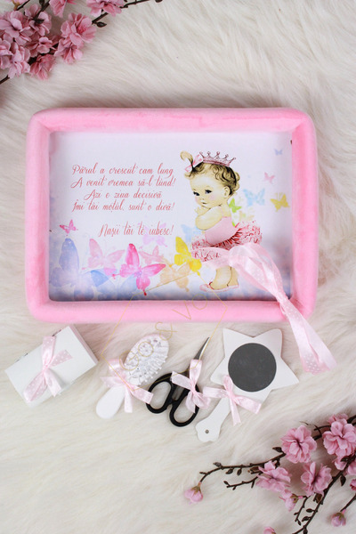 GoVo Kids Set tavita taiere mot catifelata, Printesa Baby, 6 piese, Roz, 35×2...