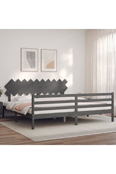 Concept Cadru de pat cu tăblie 200x200 cm, gri, lemn masiv