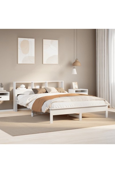 Concept Cadru de pat fără saltea, alb, 135x190 cm, lemn masiv de pin