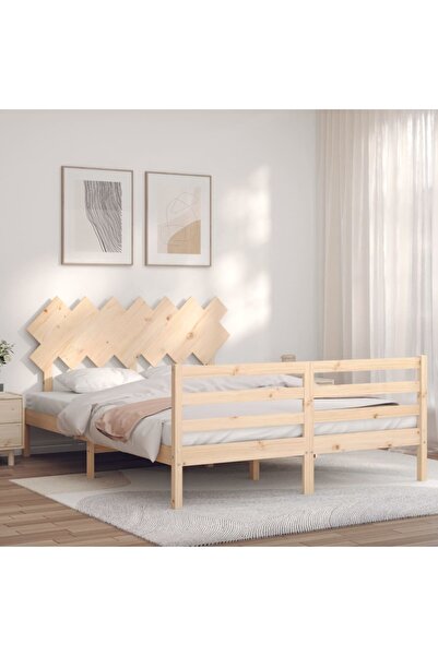 Concept Cadru de pat cu tăblie, lemn masiv, king size, 1,5 m