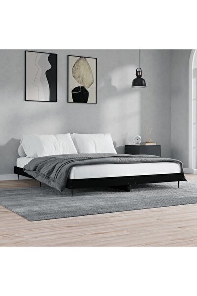 Concept Cadru de pat, negru, 200x200 cm, lemn prelucrat