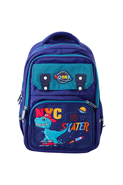 LEAN Children's school Backpack with chest Belt with dinosaur, navy blue, 41x...