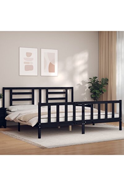 Concept Cadru de pat cu tăblie 200x200 cm, negru, lemn masiv