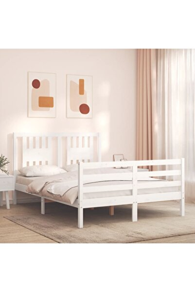 Concept Cadru de pat cu tăblie, 140x190 cm, alb, lemn masiv