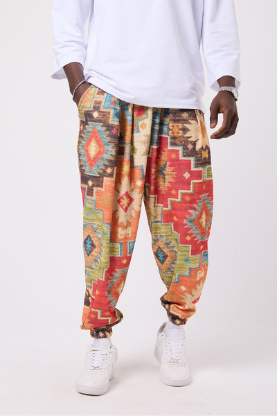 Superbluemexico Unisex Street Style Printed Wrinkled Sports Baggy Trousers