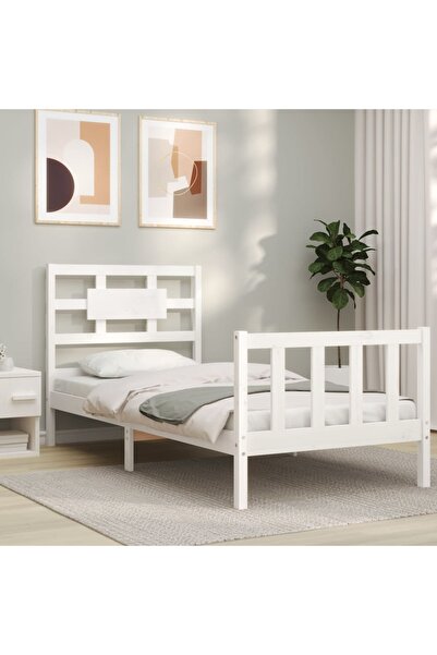 Concept Cadru de pat cu tăblie, alb, 90x200 cm, lemn masiv