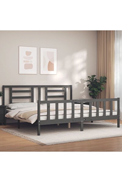 Concept Cadru de pat cu tăblie 200x200 cm, gri, lemn masiv