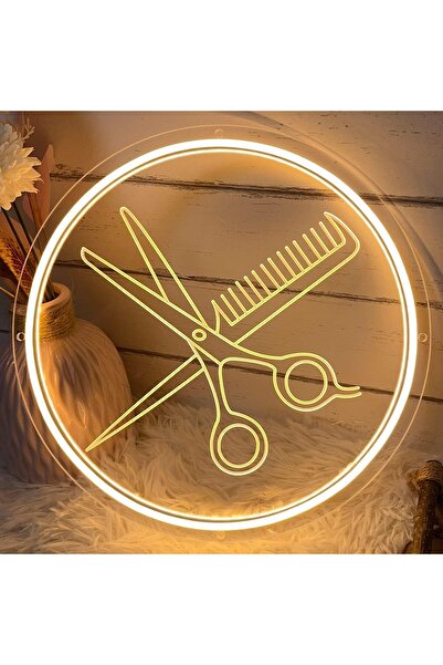 Slasa Scissors Neon LED Sign 30x30 cm with 6mm Acrylic Base Warm White Wall L...