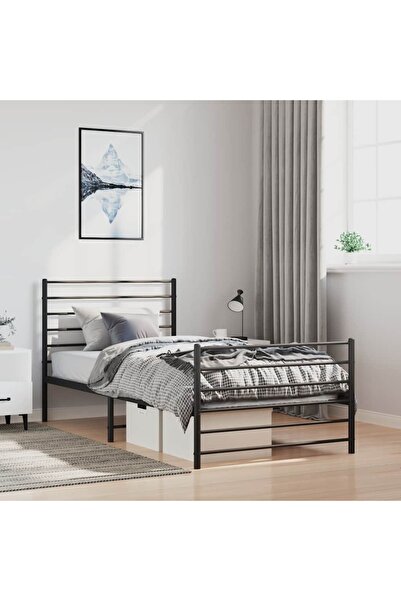 Concept Cadru pat metalic cu tăblii de cap/picioare, negru, 100x200 cm