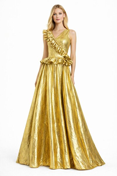 MERT ERKAN Ruffle Detailed & Sleeveless Maxi Event Dress