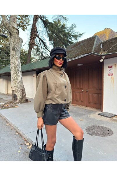 lidyasara Balon Kol Dik Yaka Haki Ceket