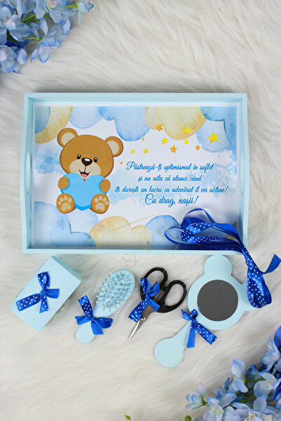 GoVo Kids Set tavita taiere mot, Ursulet cu Inima, 6 piese, Bleu, 35×20 cm – ...