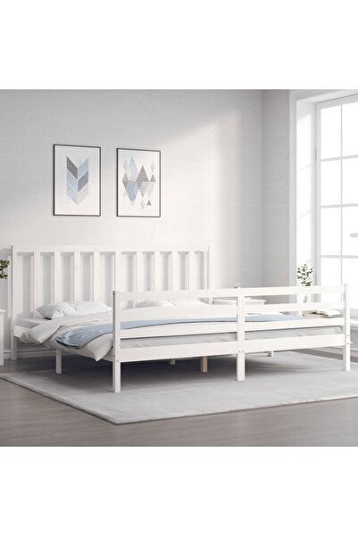 Concept Cadru de pat cu tăblie 200x200 cm, alb, lemn masiv