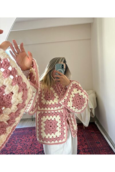 LA Kadın Motif El Örgüsü Hırka