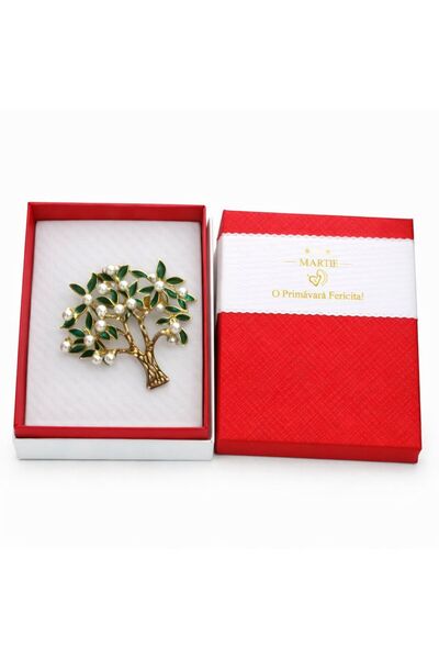 OEM Mărțișor Broșă Copacul Vieții cu Perle și Frunze Verzi