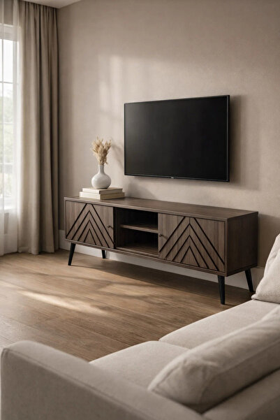 MARIA HOMES Brown TV Stand – 160x40x45 cm Modern Plasma Table with Cabinets &...