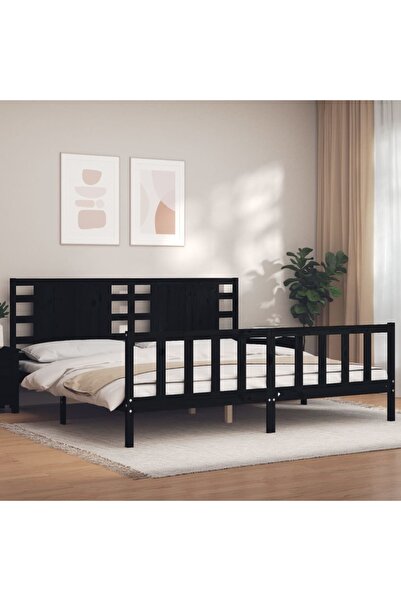 Concept Cadru de pat cu tăblie 200x200 cm, negru, lemn masiv