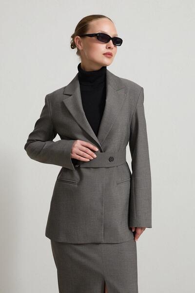 Setre Anthracite Full-Fit Jacket with Waist Belt Detail