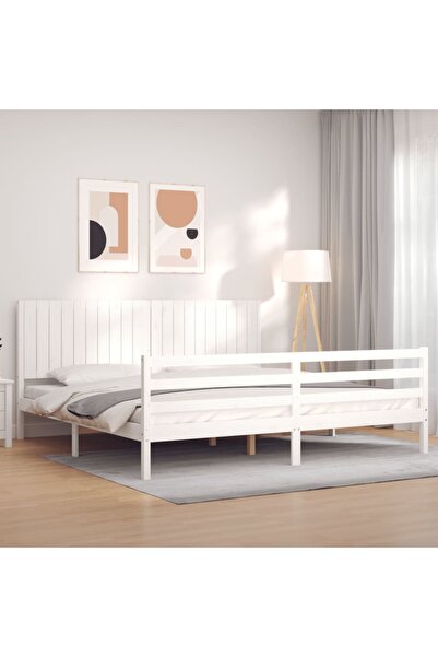 Concept Cadru de pat cu tăblie 200x200 cm, alb, lemn masiv