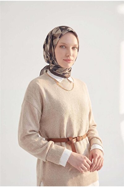 Silk Home Shiny Textured Scarf Dark Smoked Mocha Toned Geometric Patterned Wa...