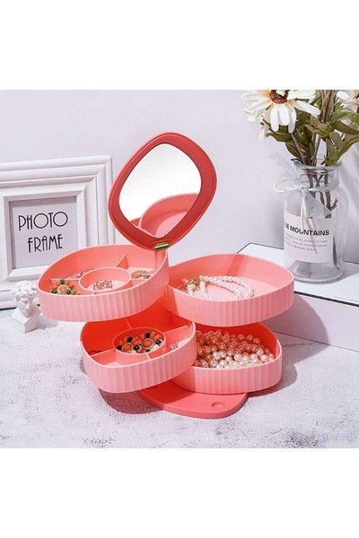 Thirty Three Design Jewelry organizer with foldable mirror, pink plastic, org...