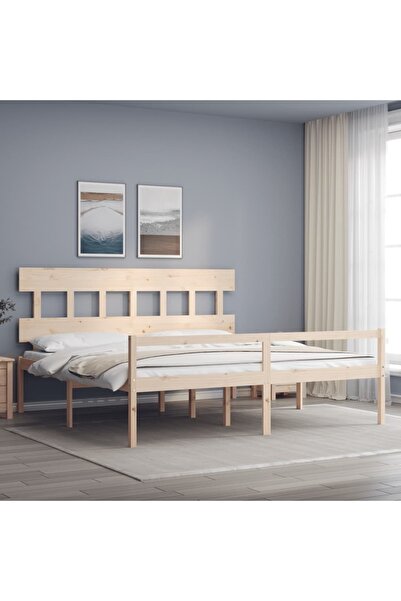 Concept Cadru de pat Super King de 1,83 m cu tăblie, lemn masiv