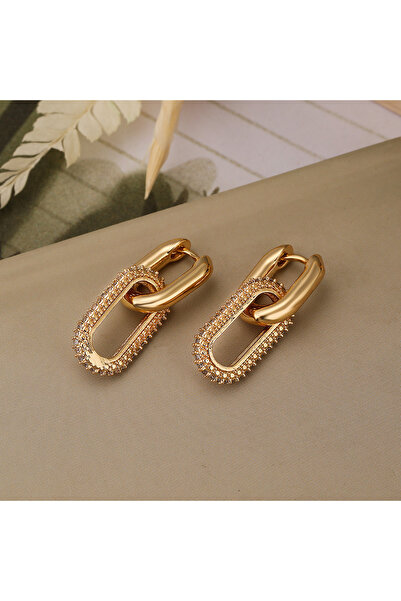 Tessero Rectangular women's earrings with Stone-Embellished , 14K gold plated...