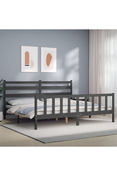 Concept Cadru de pat cu tăblie 200x200 cm, gri, lemn masiv