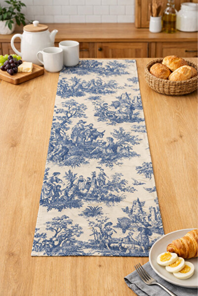 Elvya Toile De Jouy |   100% Cotton Decorative Table Runner 40X110 cm - Zt310