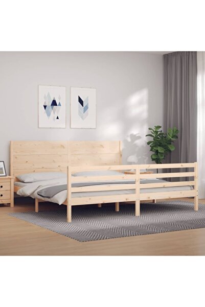 Concept Cadru de pat cu tăblie 200x200 cm, lemn masiv de pin