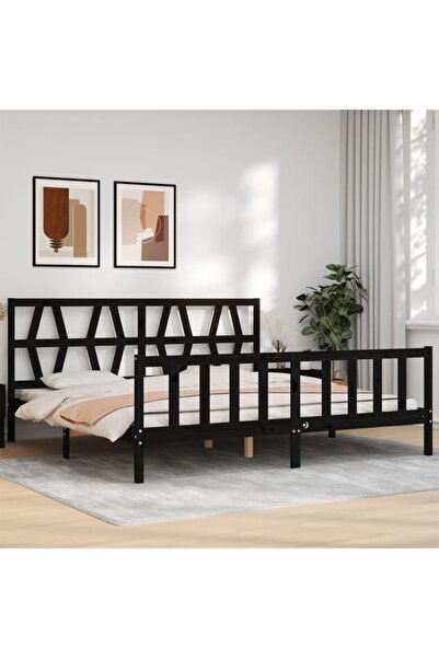 Concept Cadru de pat cu tăblie 200x200 cm, negru, lemn masiv