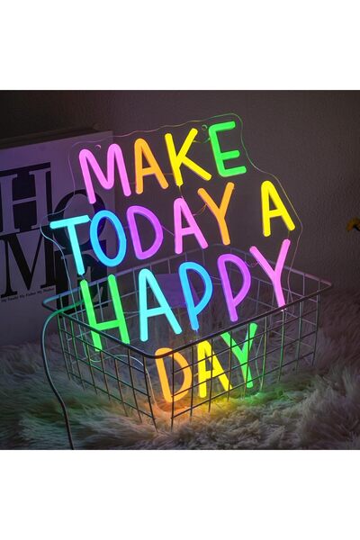 Slasa Make Today A Happy Day Neon LED Sign 33x30 cm with 6mm Acrylic Base Mul...